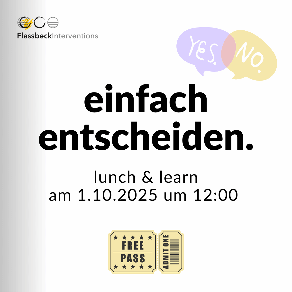 Ankündigung für einen Online-Vortrag mit Titel "einfach entscheiden" am 1.10.2025 um 12 Uhr.