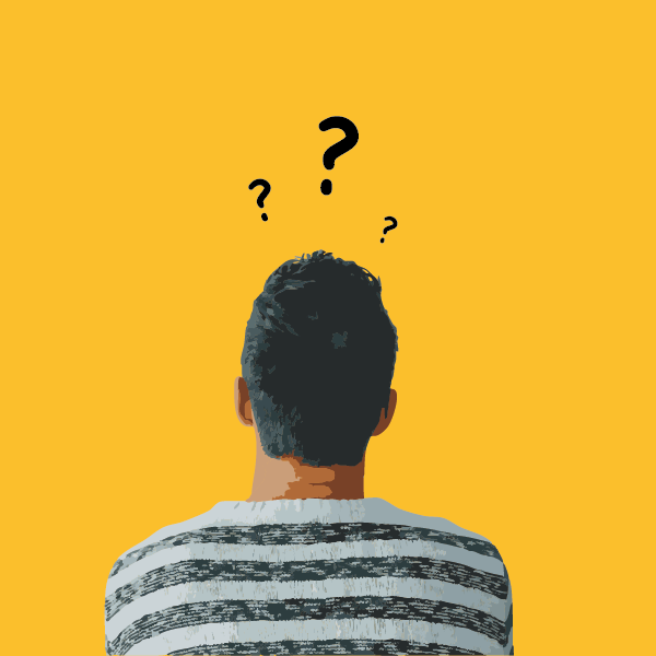 Person von hinten mit Fragezeichen über dem Kopf als Symbol für Entscheidungsfindung